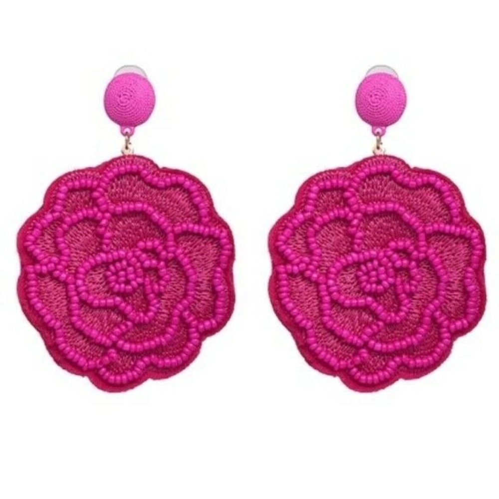 ๐NEW๐BaubleBar Pink Rose Beaded Silk Spun Stitched Cloth Stud Earrings